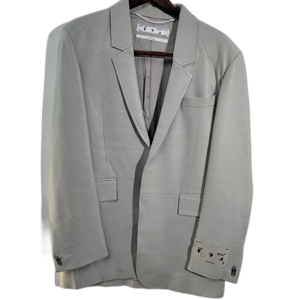 NWT Virgil Abloh 2013 OFF-WHITE Adam Gray Leather Single Breasted Blazer M